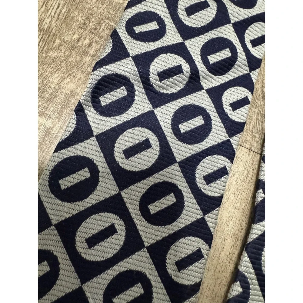 Michael Angelo Vintage Mens Geometric Tie Navy Silver Rhodia Acetate 59x4